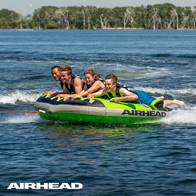 Airhead G-Force Towable Tube for Boating, 1-4 Rider Inflatable Boat Tube for Water Tubing, Heavy Duty Full Nylon Cover, Stabilizer Fins with Neoprene Knuckle Guards, Speed Safety Valve
