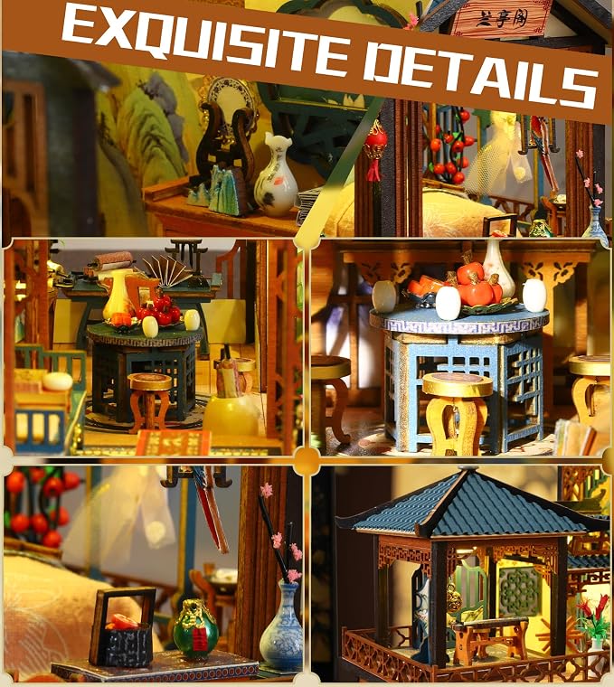 Spilay DIY Miniature Dollhouse Kit,DIY Dollhouse Kit with Wooden Furniture,Dust Proof Cover, Music Box and LED,Handmade Crafts Gifts for Birthday Christmas and Valentine's Day(P019)