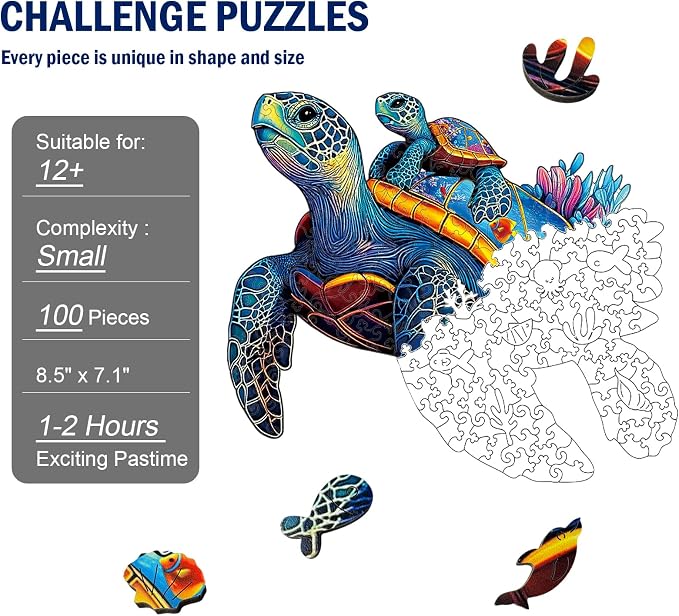 Wooden Jigsaw Puzzles for Adults Teens Kids, Parent & Baby Sea Turtle Wood Puzzle, Wooden Puzzles for Adults, Unique Animal Shaped Puzzle, Fun Challenging Family Games, 500pcs 17.2" x 14.2"
