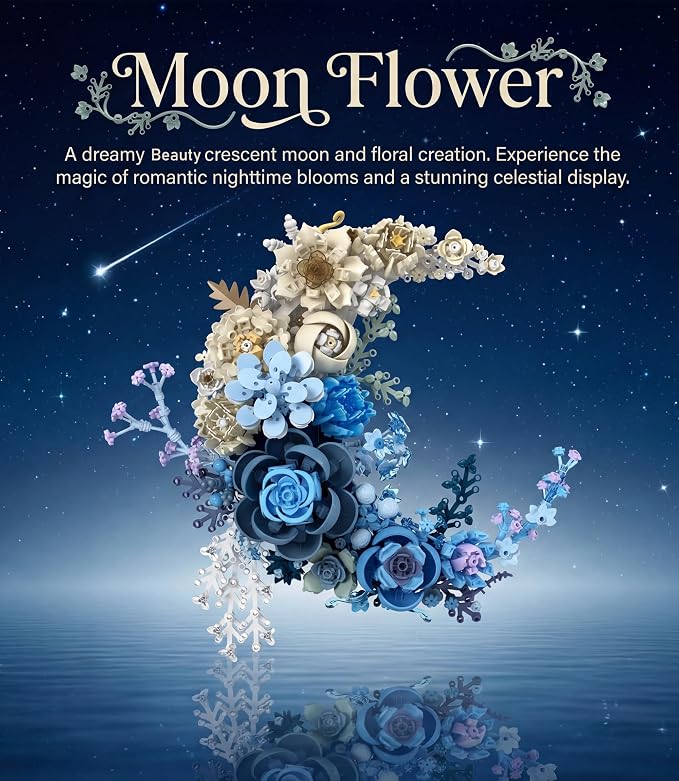 Blue Moon Flower Building Set, Botanical Collection Artificial Flowers Building Blocks Kit Compatible with Lego for Adults Home Décor Wall Art Decoration