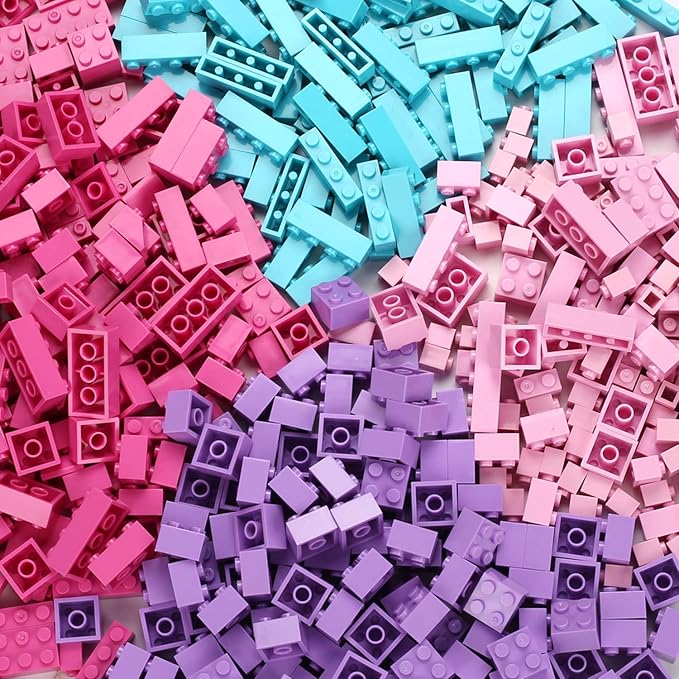 Building Bricks Set,Classic Colors Building Blocks Toys,Compatible with All Major Brands,Birthday Gift for Kids (Pink-Purple 1000PCS)