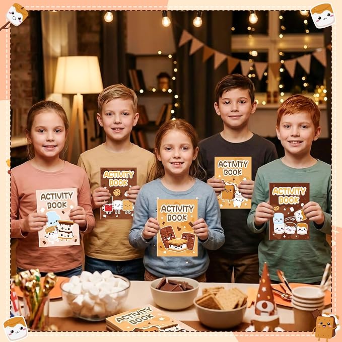 Marshmallow Activity Books for Kids-24 Pcs Marshmallow Mini Game Coloring Books Set Bulk Mazes Word Research Word Scramble Games for Birthday School DIY Activity Supplies Goodie Bags Stuffer