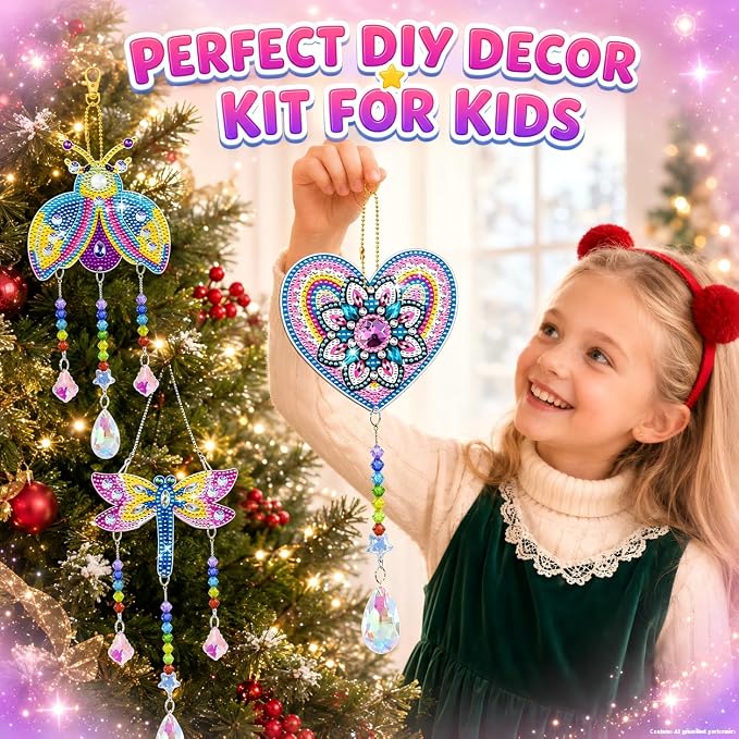 Diamond Art Kits for Kids Ages 8-12, 3PCS DIY Diamond Art Painting, DIY Sun Catcher Wind Chimes for Home/Garden/Classroom Decor, Creative Gem Painting Gifts for 8 9 10 11 12 Year Old Girls Teen Adults