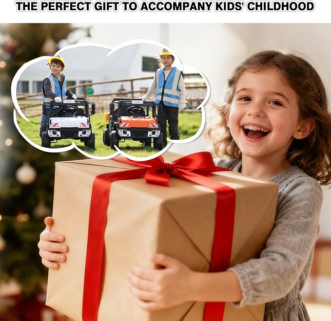 TOBBI 12V Electric Kids Car, Toddlers Ride On Dump Truck Toy with Parent Remote Control, Battery-Powered 4 Wheels Off-Road Vehicle to Drive with Auto Trailer/Horn/LED for Chirdren 3-8 Years-Orange