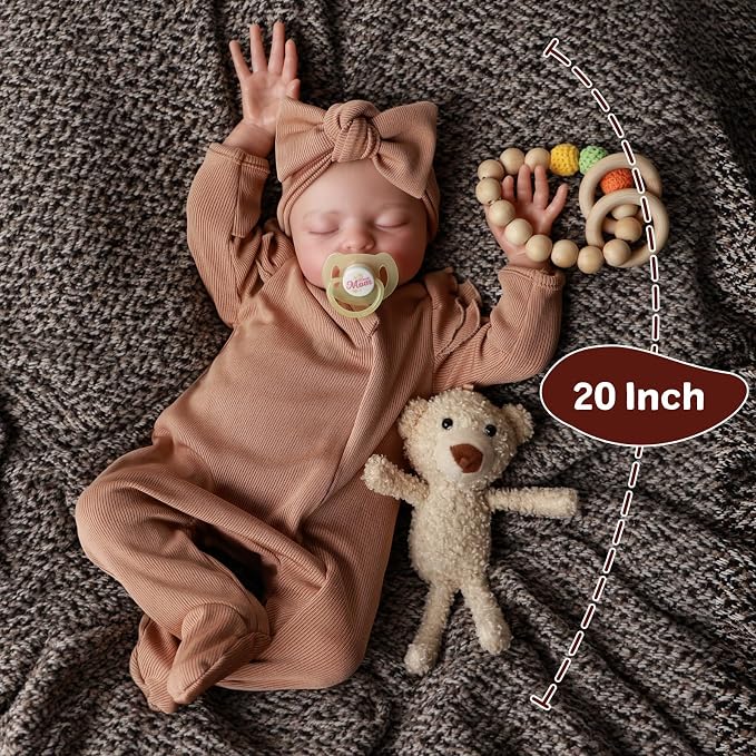 ADFO 20 Inches Realistic Reborn Baby Dolls Girl for Kids Ages 3+ | Soft Vinyl Real Life Reborn Baby Dolls, Lifelike Details, Includes Feeding Accessories