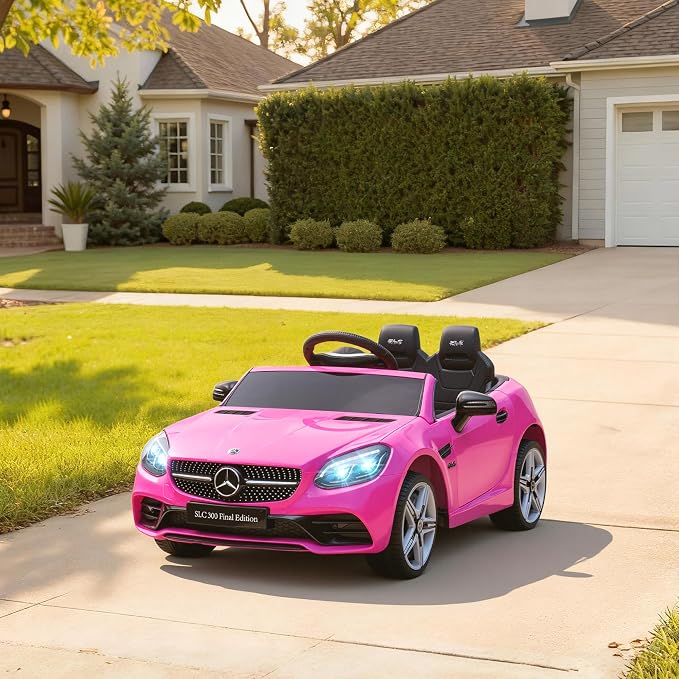 Aosom Mercedes SLC 300 Licensed 12V Ride On Car for Kids with Remote Control, 2 Speeds, Battery Powered Kids Electric Car with Music, Lights, Suspension for 3-6 Years Old, Pink