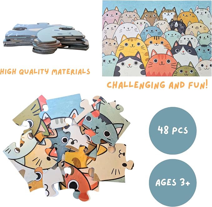Cat Portrait Jumbo Floor Puzzle for Kids - 48 Large Pieces, 3ft x 2ft - Toddler Puzzles, Preschool Learning Toys, Big Piece Floor Puzzles for Kids - Tot Dojo