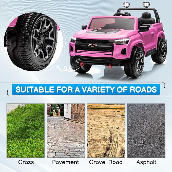 Winado 24V Licensed Chevrolet Colorado Electric Car for Kids, Ride on Toys for Toddlers with Remote Control, 2 Seater Electric Car Ride On Vehicle w/Bluetooth, Soft Start, LED Lights - Pink