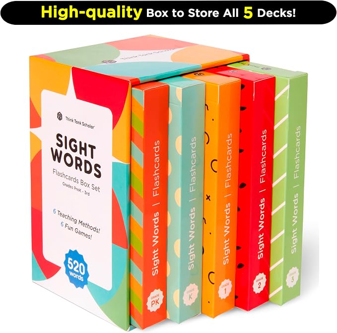 Award-Winning Sight Words Flash Cards – 520 High Frequency Words for Kids Ages 3–9 – Dolch & Fry List – Learn to Read for Preschool, Kindergarten, 1st, 2nd & 3rd Grade – Homeschool & Classroom Set