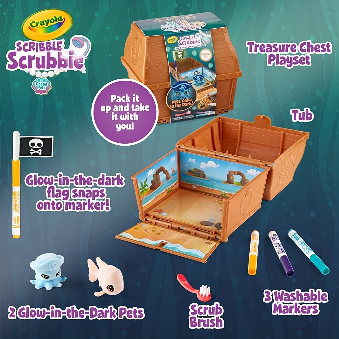 Crayola Scribble Scrubbie Pets Glow Ocean Playset, Toys for Boys & Girls, Gifts for Kids, Ages 3, 4, 5, 6