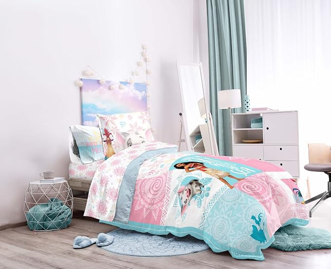 Jay Franco Disney Moana Twin Comforter Set - 5 Piece Girls Bed in a Bag Includes Sheet Set & Pillow Covers Features Pua and HEI HEI - Super Soft Fade Resistant Microfiber Kids Bedding
