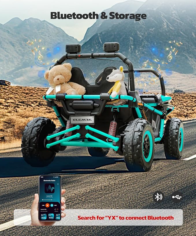 ELEMARA 24V Ride on Car for Kids, 2 Seater XL 20" Seat Ride on Toy, 10AH 4WD Battery Powered 4.5MPH Electric Car with Remote, 3 Speeds, Music Gift for Ages 3-8