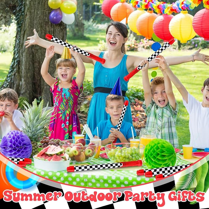 Halloscume 6 Pcs Race Car Party Favors for Kids Water Guns Bulk 15.75" Black and White Checkered Water Squirters Blaster Shooters for Adult Summer Swimming Pool Beach Birthday Gifts Supplies