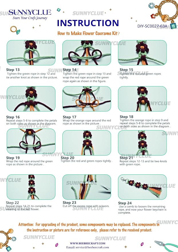 SUNNYCLUE 6 Sets Keychain Making Kits Macrame Keychain Kit Daisy Flower Keychain with Instruction Boho Tassel Keychains Flowers Macrame Kits for Beginners Adults Handbags DIY Hanging Ornament Decor