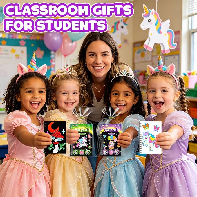 FUNNYB&G Foil Art Party Favors for Kids - 24 Pack Foil Art Crafts Kits Coloring Books, Goodie Bag Stuffers Party Favors for Kids 4-8 8-12, Bulk Birthday Classroom Prizes Girls Boys Gifts (Unicorn)