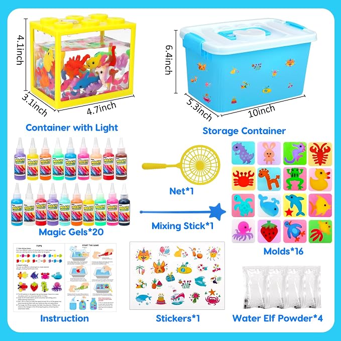 Aqua Fairy Water Gel Kit for Kids, Magic Water Elf Toy Kit with 20 Magic Gel &16 Shape Molds-DIY Magic Elf Kits Make Your Own Water Pets Arts and Crafts for Kids 4-6 7 8 9 10 Year Old Boys Girls Gifts