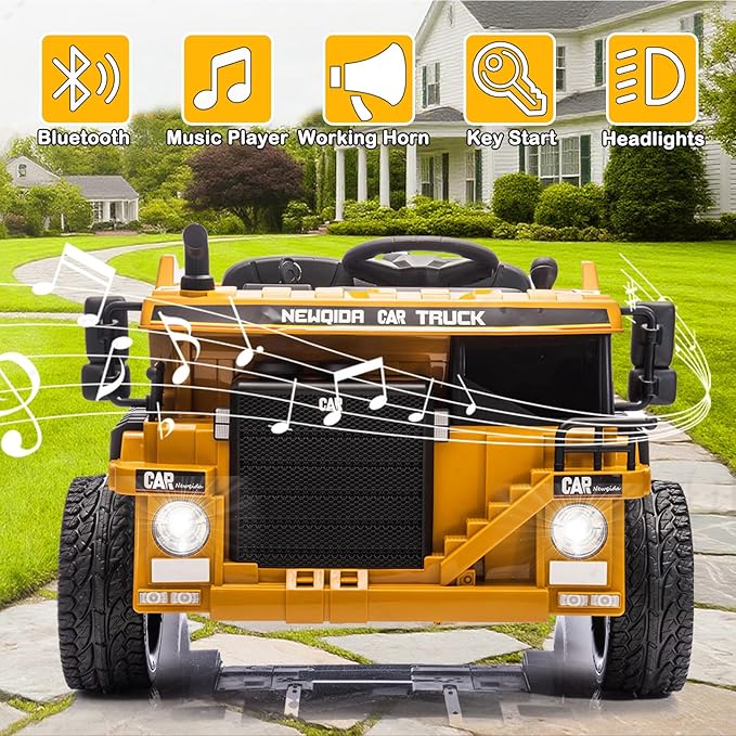 NEWQIDA 24V Ride on Dump Truck, Electric Car for Kids with Remote Control, Kids Ride on Toys Construction Vehicles w/Electric Dump Bed, Shovel, Powerful Motors, EVA Tires, Soft Start, 2 Seater, Yellow
