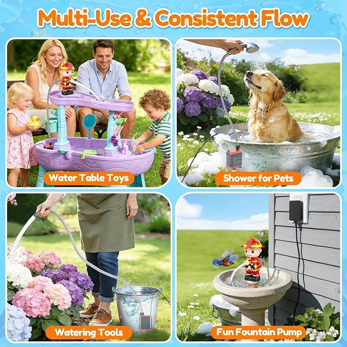 Water Pump for Water Table: Firefighter Water Table Pump Strong Continuous Flow for Step 2 Watertable Safe Plug-in No Drilling Summer Play Outdoor Water Toys Accessories for Toddlers 1-3 Kids 4-8