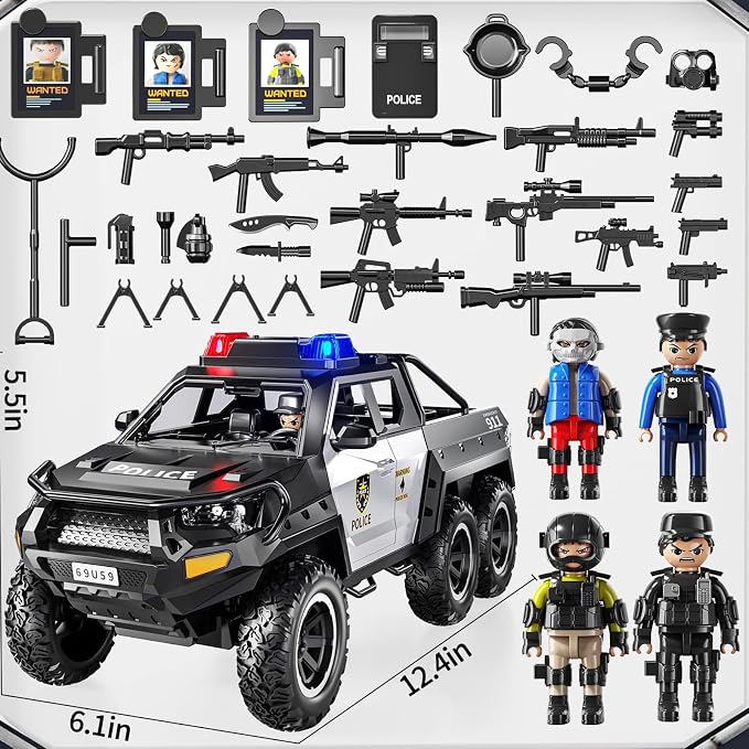 Police Car Toys for Boys 3 4 5 6 7 8 Years Old : Friction Powered Trucks Toy with Light and Sound Gifts for Girls Age 3-12 | Toddler Truck for Kids Ages 4-8 | Role Playing Police Truck Toys