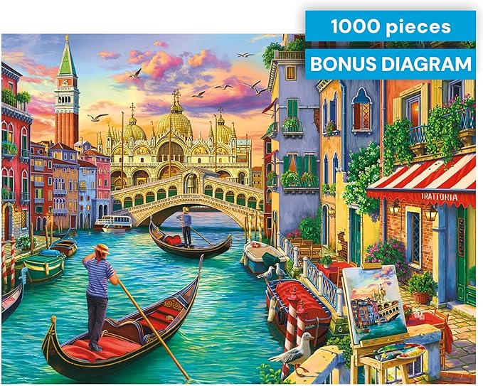 Buffalo Games Image World - Sights of Venice - 1000 Piece Jigsaw Puzzle - 26.75 x 19.75 in, Rectangular - Scenic Venice View - Adult Puzzles - Bonus Reference Diagram
