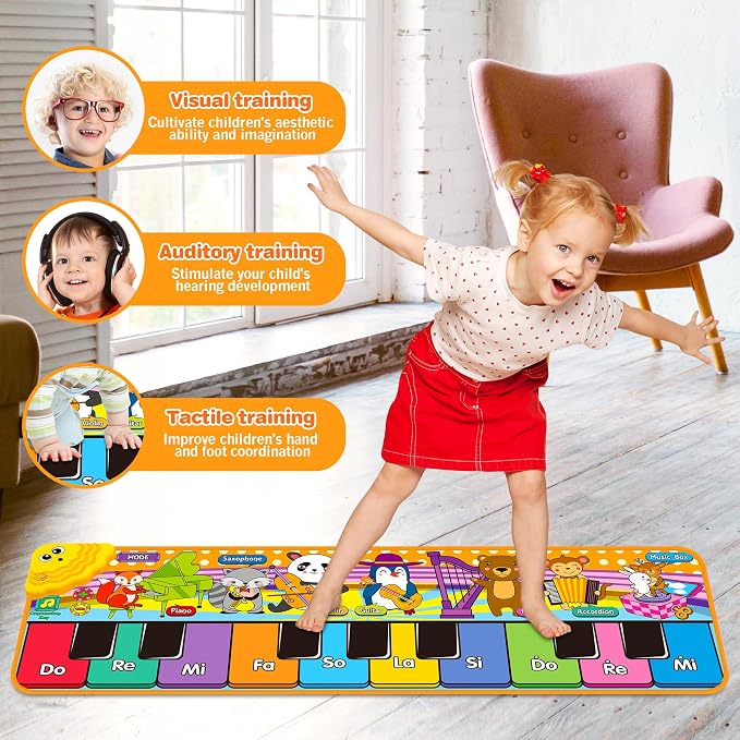 Kids Musical Piano Mats with 25 Music Sounds, Musical Toys Baby Floor Piano Keyboard Mat Carpet Animal Blanket Touch Playmat Early Education Toys for 1 2 3 4 5 6+ Years Old Girls Boys Toddlers