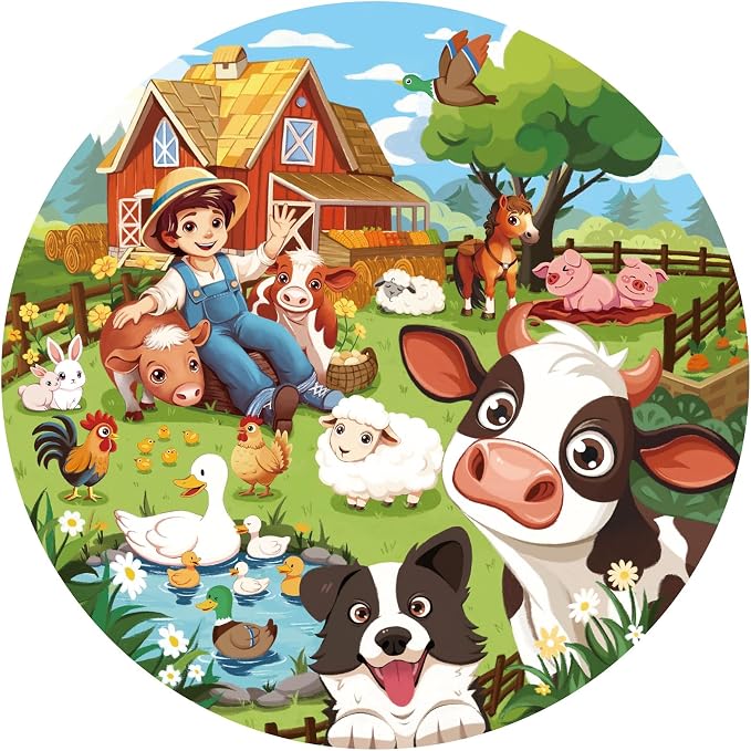 TALGIC Puzzles for Kids Ages 4-6, 70 Piece Round Floor Puzzles for Kids Ages 3-5 with Animals & Barn, Popular Educational Toys & Gift for 3 4 5 6 7 8 9 10