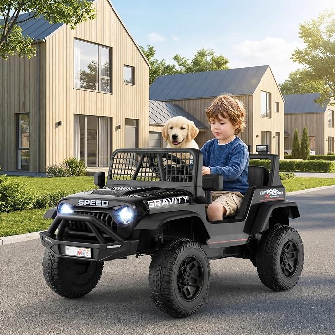 Costzon Ride on Truck, 24V Ride on Toys for Kids, Electric Vehicle with Parent Remote Control, Music, Horn, LED Headlights & Spring Suspension, Kids Car for Boys & Girls Aged 3+ (24V,Black)
