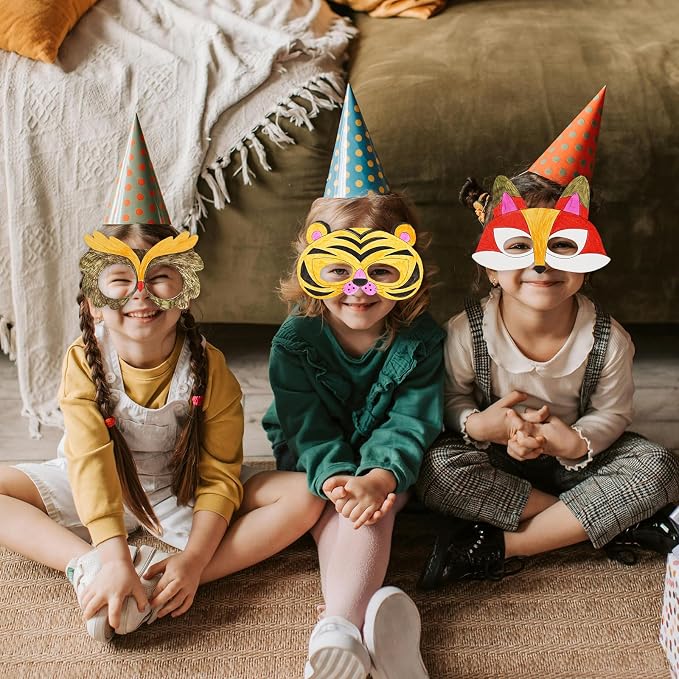 24 PCS Color Your Own Paper Masks, DIY Masks Craft Art Kits for Kids, Birthday Party Favors, School Coloring Activities