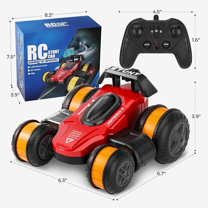 High Speed Remote Control Drift Car for Kids, 360 Degree Rotating Deformation Stunt RC Cars for Boys and Girls Ages 3-16, 4WD Drift RC Stunt Car with Light for Christmas, Birthday, Party Gifts (Red)