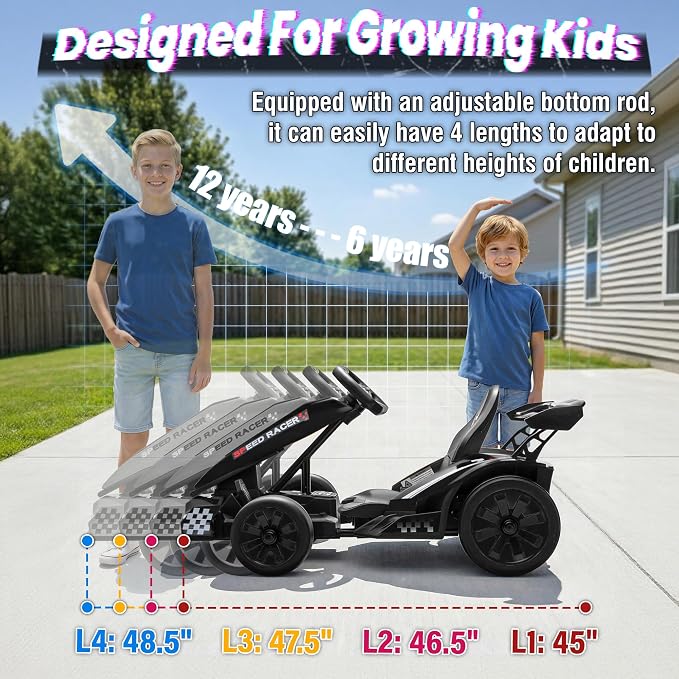 24V Electric Go Kart, Kids Drift Kart with Dual 400W Motors, Length Adjustable Seat, 8.2 MPH Max, 130LBS Max Load, Outdoor Ride on Toy Crazy Kart w/Bluetooth Music, Rainbow Light