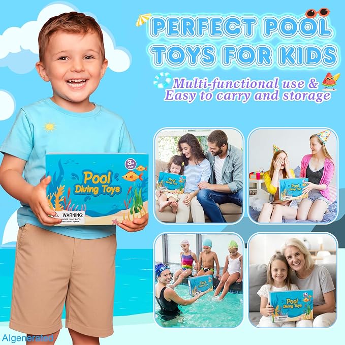 EULRGAUS Pool Toys, 34PCS Swim Thru Rings Pool Games, Diving Toys with Diving Rings, Underwater Treasures, Diving Gems, Water Toys with Splash Balls, Water Frisbee, Swim Toys for Kids, Boys and Girls