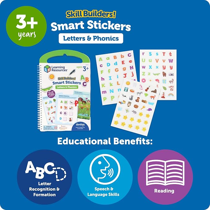 Learning Resources Skill Builders Smart Stickers Letters & Phonics - Reusable Sticker Books for Kids, Preschool Activity Book, Toddler Learning Activities, Educational Stickers