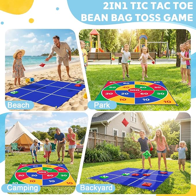2-in-1 Giant Tic Tac Toe Game Bean Bag Toss Games, 4.5FT Double-Sided Large Tic Tac Toe Game with 10 Pcs Bean Bags, Outdoor Games for Adults and Family Lawn Yard Carnival Field Day Party
