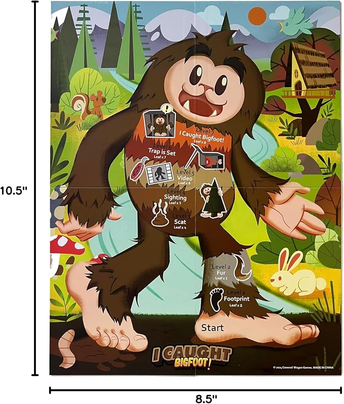 I Caught Bigfoot! - Collect Evidence to Catch The Elusive Bigfoot! Kids Game for Game Night, Family Games for Kids and Adults, Board Game for Family Night, 4 Wooden Pieces, 106 Playing Cards, Ages 6+