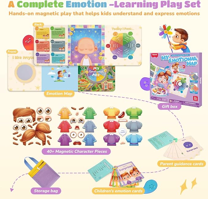JoyCat Social Emotional Learning Games for Kids 3-5, Magnetic Face Toy for Emotional Skills Activities with Emotion Cards,Color-Coded Feelings Activity, Calm Down Corner and Montessori Preschool Toy