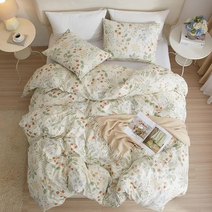 Botanical Floral Comforter Set Twin XL Garden Style Girls Flower Comforter Fluffy Aesthetic Floral Bedding Set Lightweight Cottagecore Comforter with 2 Pillowcases All Season Twin XL Comforter Set