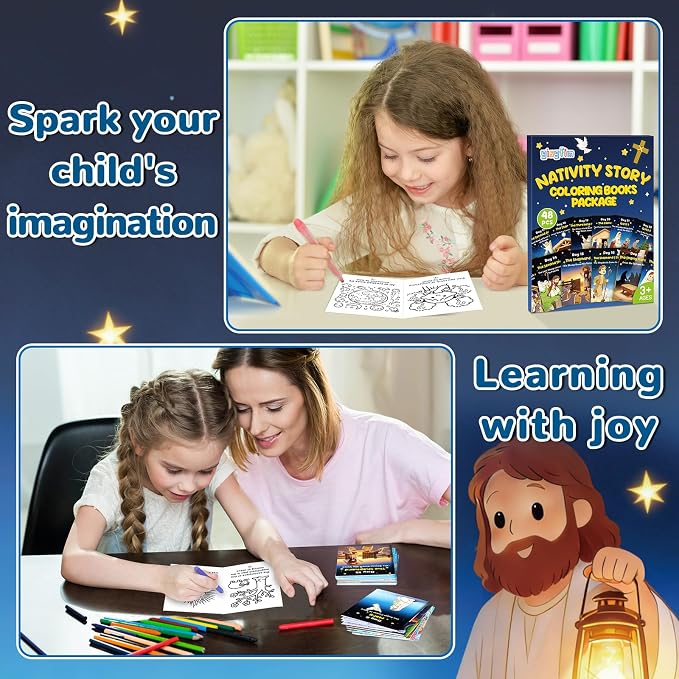 gisgfim 96 PCS Mini Christian Nativity Story Coloring Books Bulk Nativity Coloring Books for Kids bulk Religious Christmas Party Favors for Goodie Bag Gift Filler Religious Party Supplies Crafts