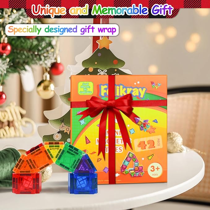 42pcs Magnetic Tiles for Kids, Mini Building Blocks Travel Set, STEM Learning Construction Toys for Toddlers 3+, Indoor Activities for Boys & Girls, Birthday Gift, Easter Basket Stuffer