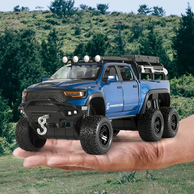 Toy Trucks for Boys 1/32 Diecast Trucks Mammoth Model Truck,Collectible Pickup Truck Model Kit,Pull Back Cars with Lights and Sounds,Toy Trucks for Boys Age 4-7(Blue)