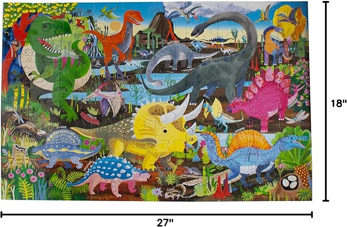 eeBoo 100 Piece Puzzle for Kids - Land of Dinosaurs Children's Puzzle Prehistoric, Large Pieces for Small Hands to Develop Motor Skills