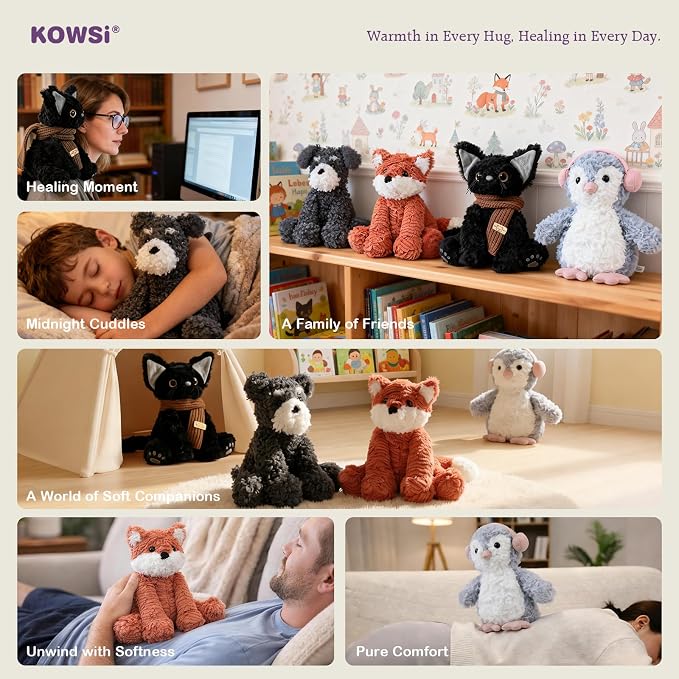 KOWSI® Microwavable Heating Pad Black Cat Plush - Weighted Stuffed Animal Toy with Tourmaline Beads & Lavender - 1.1 lb for Long Lasting Cozy Warmth & Relaxation - Includes Gift Box & Greeting Card