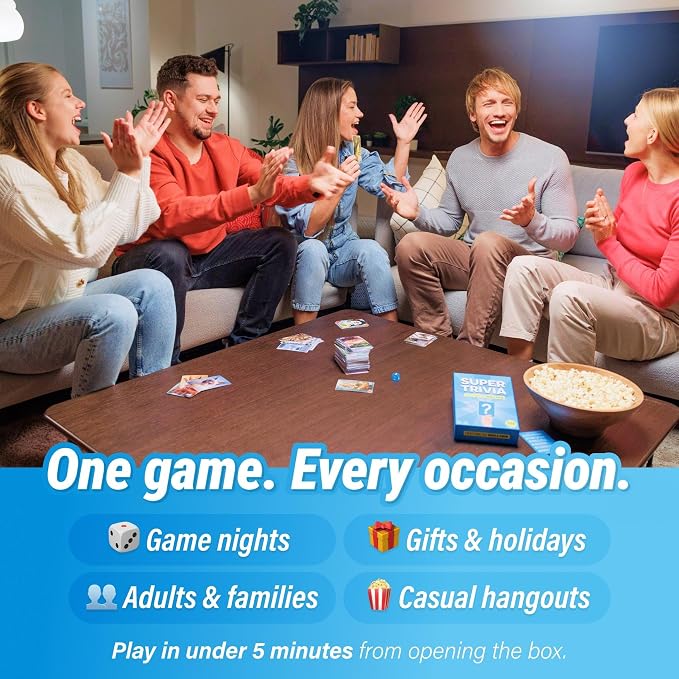 Super Trivia Game for Adults with 1200 Questions - Fun Board Game for Adults - Family Road Trip Travel Game for the Pursuit of Trivial Knowledge