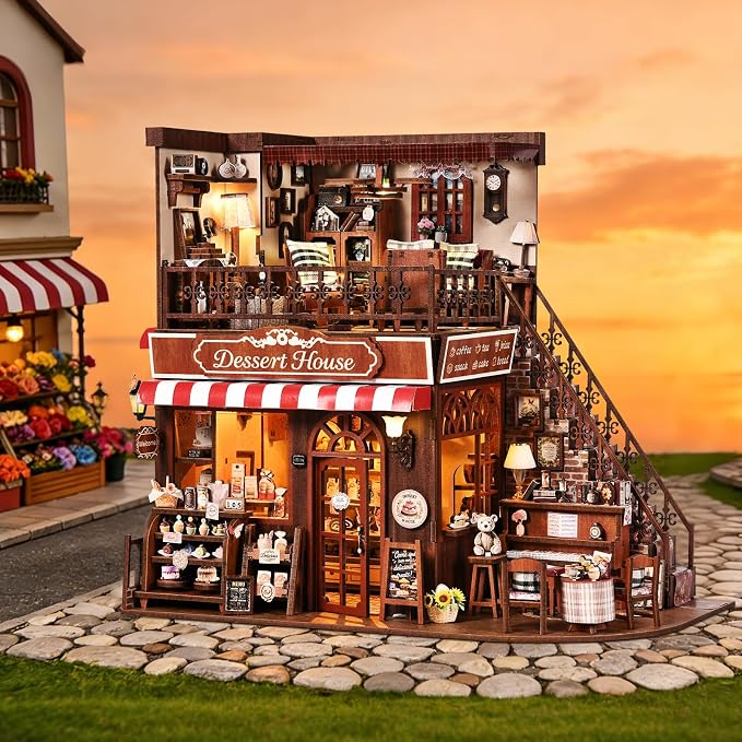TOYQI Mini House Kit, DIY Miniature Dollhouse Book Nook Kits for Adult | 3D Wooden Puzzle Booknook with LED Light, Diorama Building Home Decor Gifts for Family Lovers