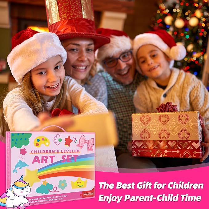 Art Supplies 332 Piece Drawing Art Kit Gifts for Girls Boys Kids Teens Gifts Art Set Case with Double Sided Trifold Easel, Stickers, Sketch Paper, Coloring Book, Pastels, Crayons, Pencils (Pink)