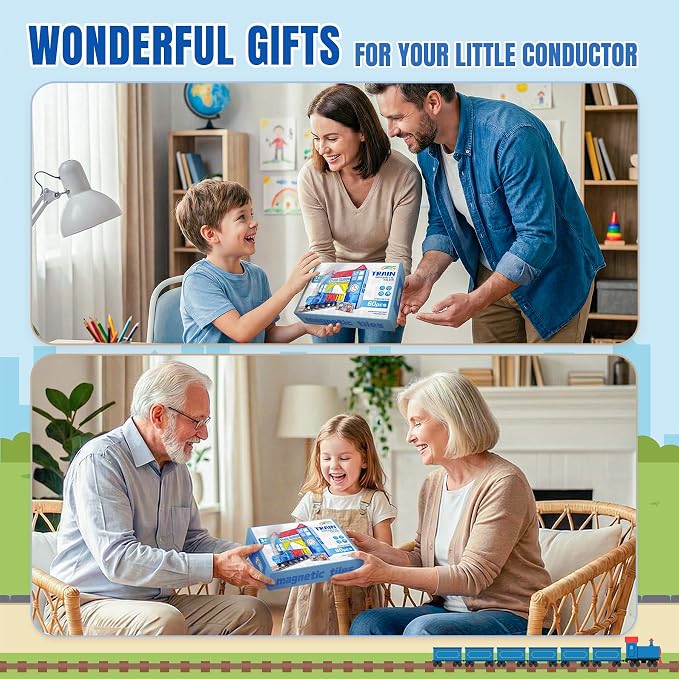 SKTMYY Magnetic Tiles Train Toys, Train Station Magnet Tiles for Kids Ages 4-8 with Magnetic Tiles Cars, Preschool Classroom Educations STEM Learning Montessori Toys Gifts for Toddler Boys and Girls