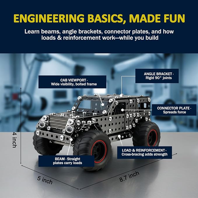 496 Pcs Metal Building Toys for Boys & Girls 8-12 Years Old, Off-Road Vehicle Model Truck Kits, STEM Engineering Construction Set, Monster Car Educational Gift for Kids Ages 8 9 10+