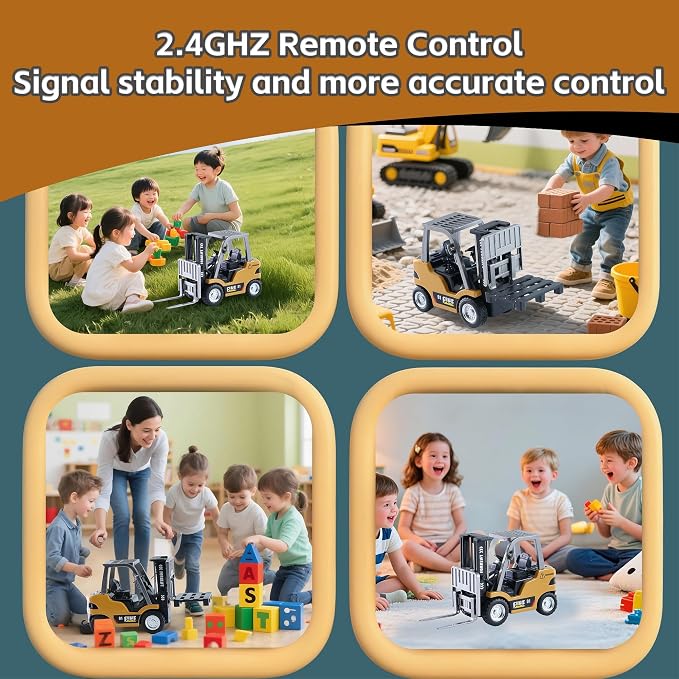 GRANTLEY Remote Control RC Forklift Cranes,1/64 Mini Rechargeable Forklift Truck,2 in 1 Transform Lift Fork & Hook, w/Boxes/Sound and Light, Forklift Toy RC Construction Vehicles Toy Gift for Kids