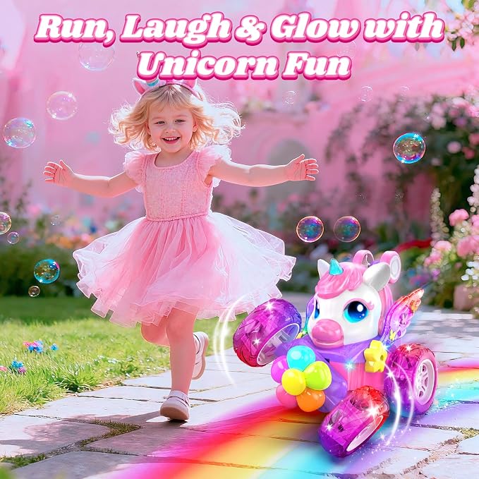 Unicorn RC Cars for Girl Toys with Glowling Crystal Wings & Eyes Lights, 360° Rotation Remote Control Car Pink Unicorn Stunt Car Kids Toys Birthday Gifts for 3 4 5 6 7 8 9 10 Year Old Girls