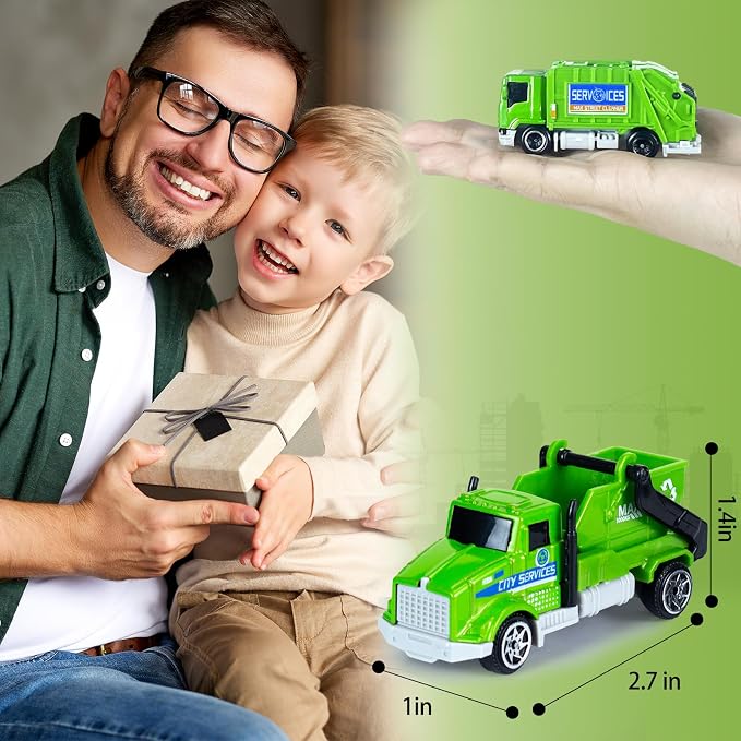 6 Pack Diecast Garbage Truck Toys for Kids, Mini Alloy Sanitation Truck Toy Recycling Sanitation Trucks Model Set, Educational Toddler Car Toys Birthday Gifts for Boys Girls 3-7 8