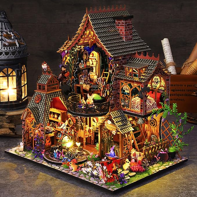 Fifijoy DIY Miniature Wooden Dollhouse Kit, DIY Miniature House Kit for Adults and Teens, DIY Mini Dollhouse Kit (Magic Spirit)